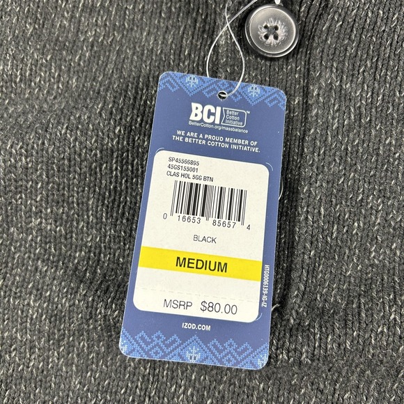 IZOD Sweater Mens Medium Black Mock Neck Button Pullover Long Sleeve Knit Casual - Picture 4 of 8